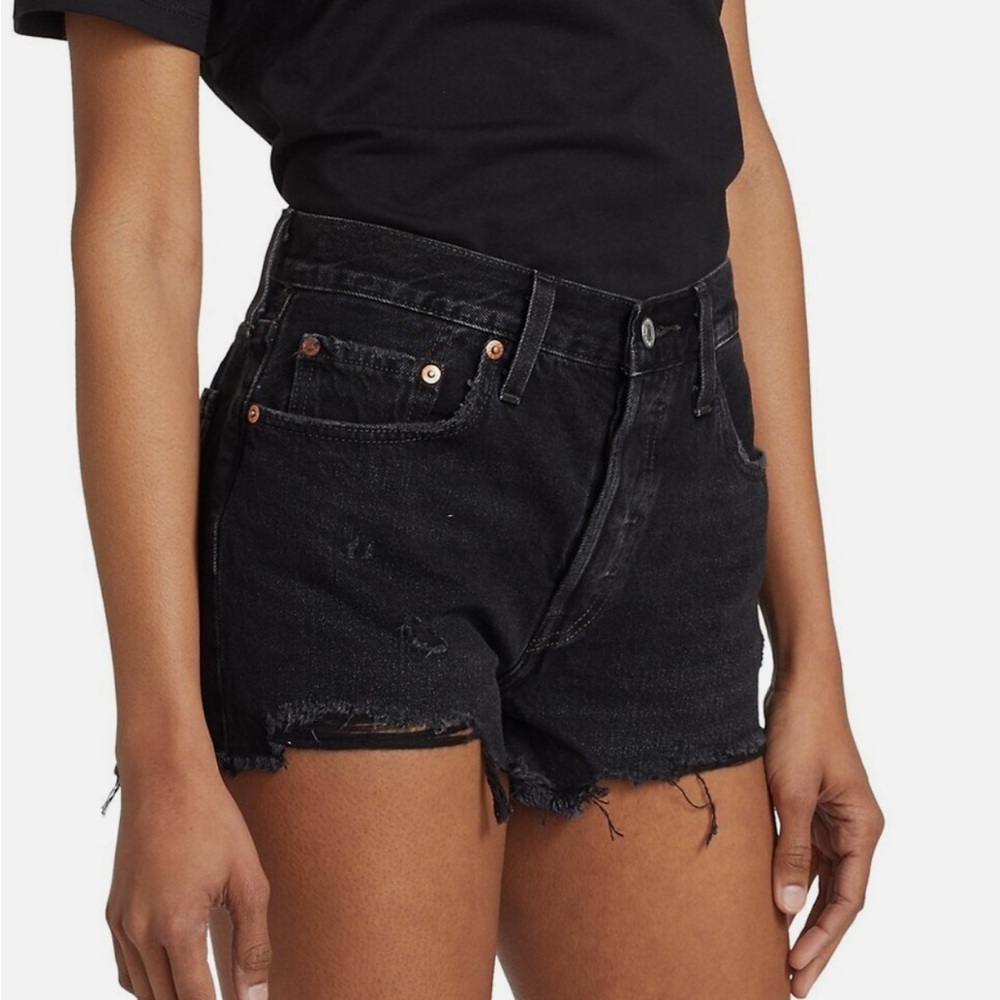 LEVIS 501 black distressed denim shorts - Picture 2 of 9
